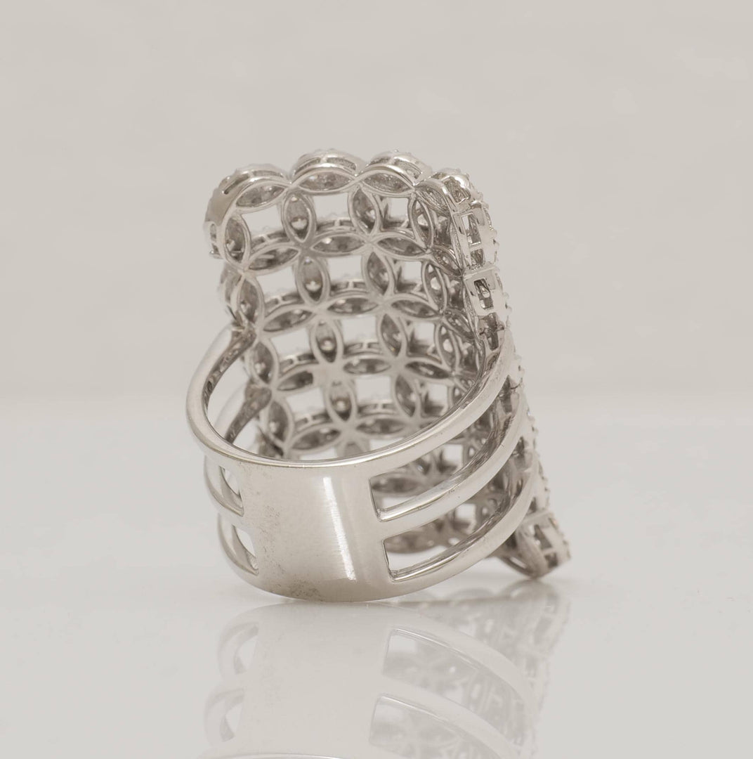 Check Design Cocktail Ring, 14k Solid Gold, Natural Diamonds, Patterned Gold Ring, Triple Shank Statement Ring, Ready To Ship, IGI Certified