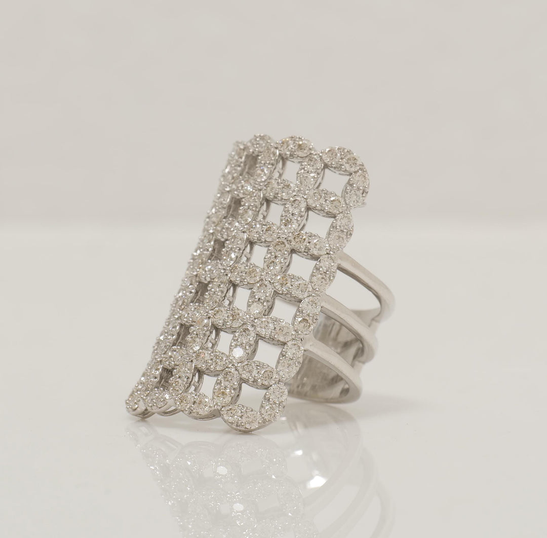 Check Design Cocktail Ring, 14k Solid Gold, Natural Diamonds, Patterned Gold Ring, Triple Shank Statement Ring, Ready To Ship, IGI Certified