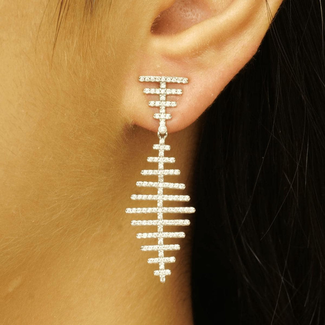 Abstract Dangle Diamond Earrings, 14k Solid Gold, Natural Diamonds, Geometric Linear Jewelry, Modern Statement Jewelry, Bridal Danglers