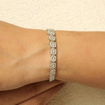 Load image into Gallery viewer, Floral Cluster Diamond Tennis Bracelet, 14K Solid Gold, Natural Diamonds, Illusion Statement Bracelet, Bridal Stackable Jewelry
