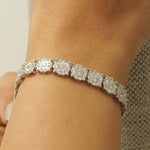 Load image into Gallery viewer, Floral Cluster Diamond Tennis Bracelet, 14K Solid Gold, Natural Diamonds, Illusion Statement Bracelet, Bridal Stackable Jewelry
