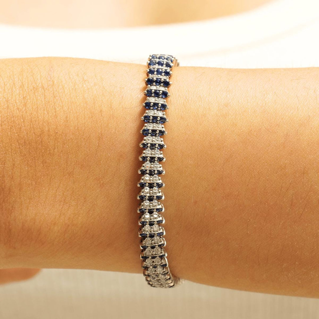 Blue Sapphire Diamond Tennis Bracelet, 14K Solid Gold, Natural Diamonds, Eternity Stackable Bracelet, Wedding Statement Jewelry