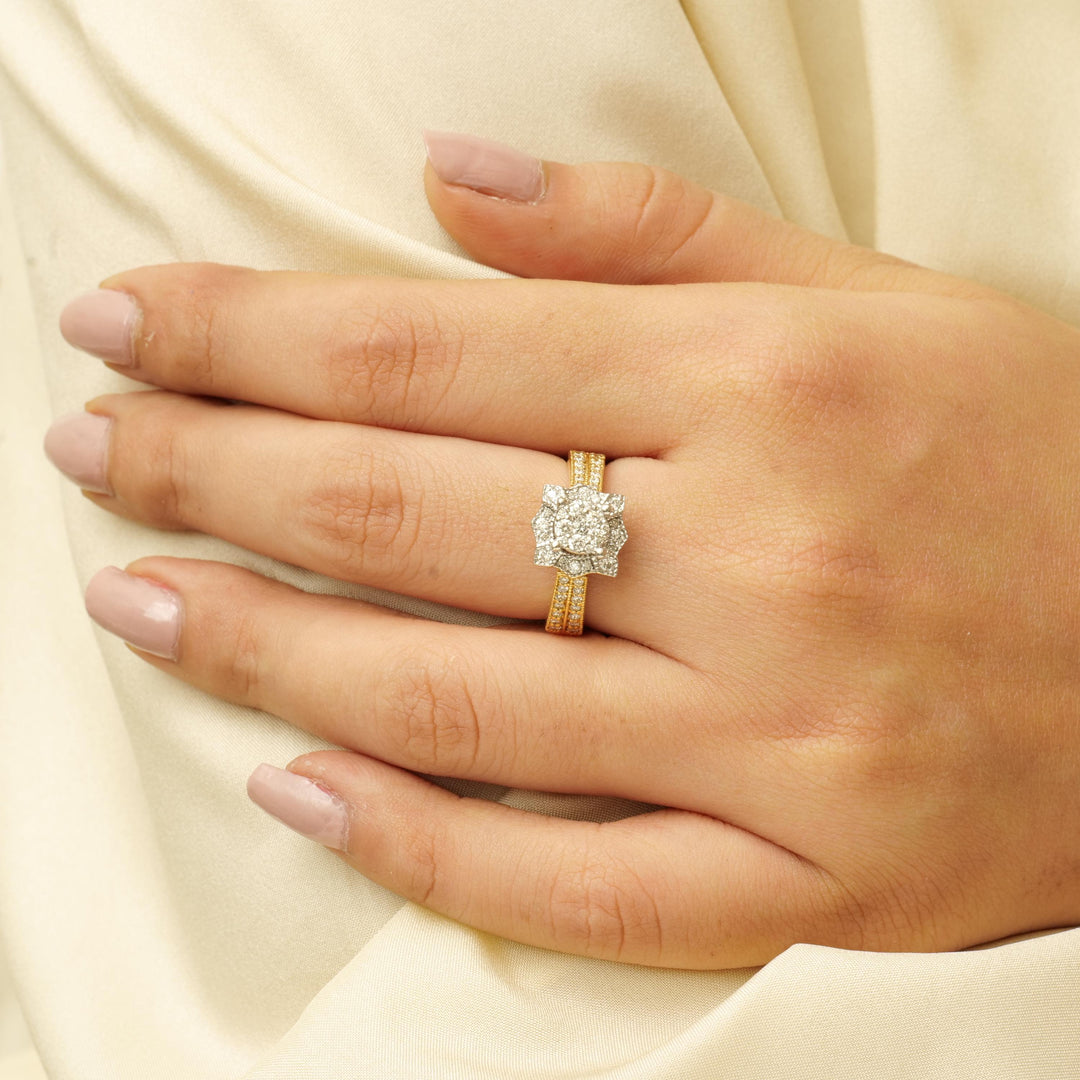 Floral Cluster Natural Diamond Proposal Ring: 14k Solid Gold Two-Toned Pave Wedding Bridal Jewellery, Certified Jewelry