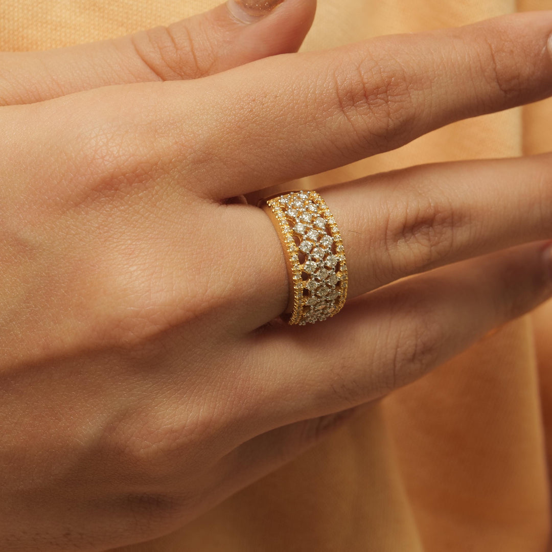 Diamond Wedding Band Ring, 14K Solid Gold, Eternity Lace Band, Natural Diamonds, Wide Filigree Statement Ring, Bridal Jewelry, Gift For Her