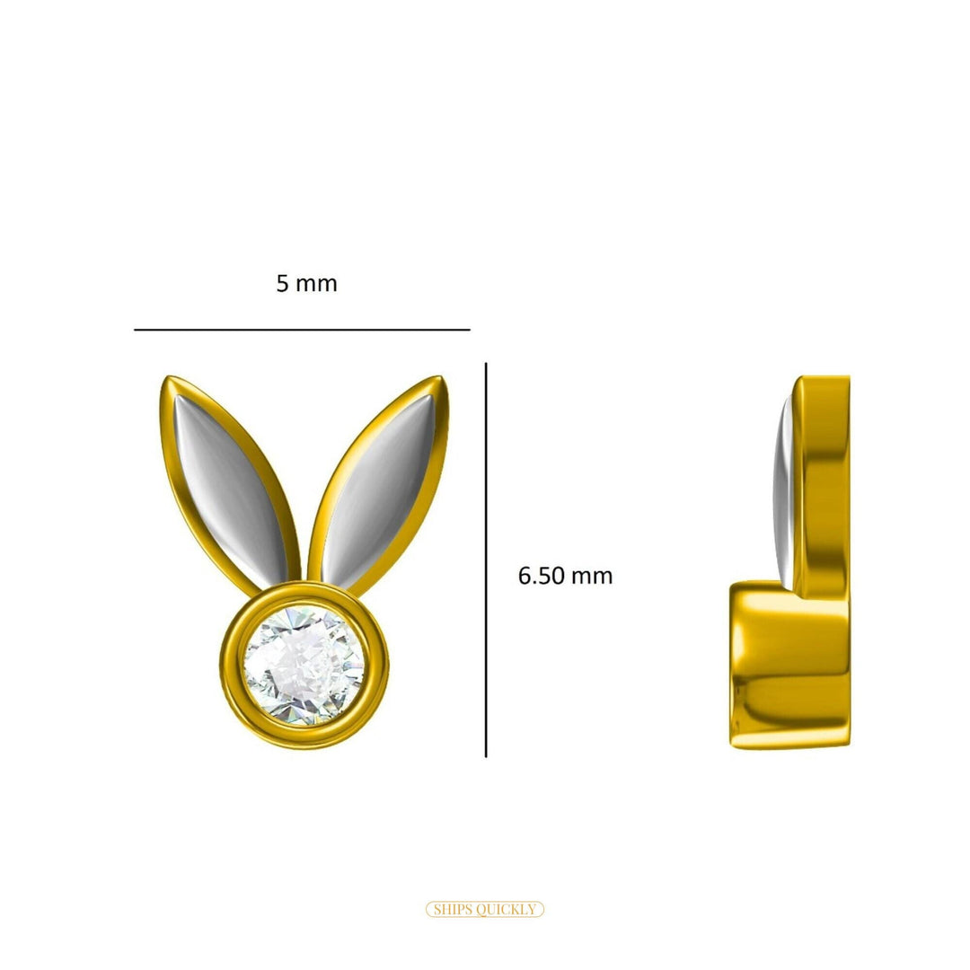 Kids Enameled Bunny Ears Diamond Stud Earrings, 14k Solid Gold, Natural Diamonds, Animal jewelry, Gift for toddlers/girls, Ready To Ship