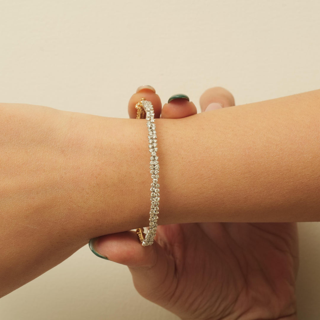 Cluster Diamond Bracelet, 14k Solid Gold, Natural Diamonds, Dual Tone Bracelet, Layered Statement Jewelry, Ready To Ship, IGI Certified