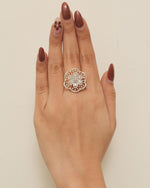 Load image into Gallery viewer, Flower Cluster Diamond Ring, 14k Solid Gold, Fancy Natural Diamonds, Halo Set Cocktail Ring, Statement Ring, Ready To Ship, IGI Certified
