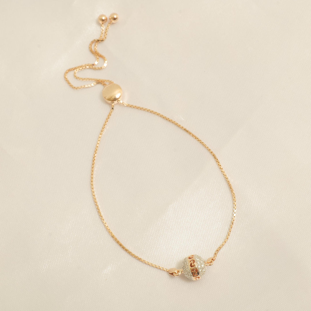 Pavé Orb Natural Diamond Bolo Bracelet: 14k Solid Gold Adjustable Bracelet, IGI Certified, Ready To Ship