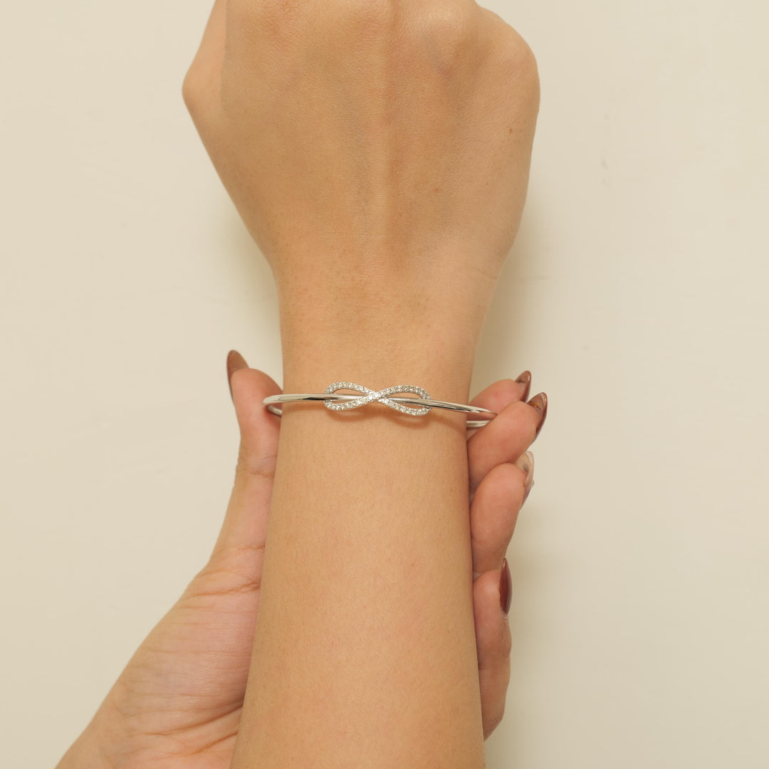 Infinity Diamond Cuff Bracelet, 14K Solid Gold, Natural Diamonds, Everyday Jewelry, Open Bangle Bracelet,  Statement Jewelry, Gift for Her