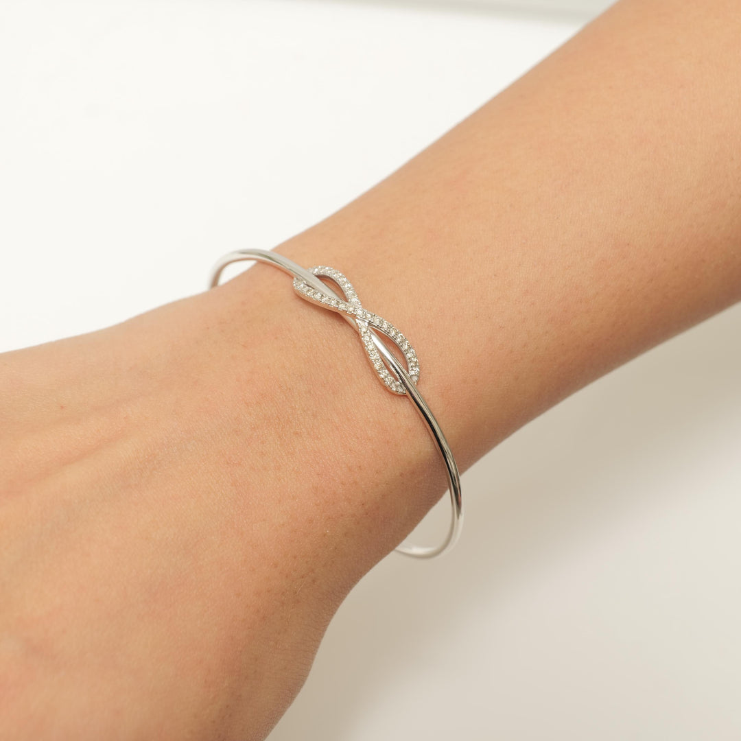 Infinity Diamond Cuff Bracelet, 14K Solid Gold, Natural Diamonds, Everyday Jewelry, Open Bangle Bracelet,  Statement Jewelry, Gift for Her