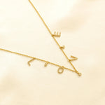 Load image into Gallery viewer, Love Dangle Diamond Drop Necklace, 14k Solid Gold, Natural Diamonds, Affirmation Statement Jewelry, Letter Chain Jewelry, Everyday Necklace
