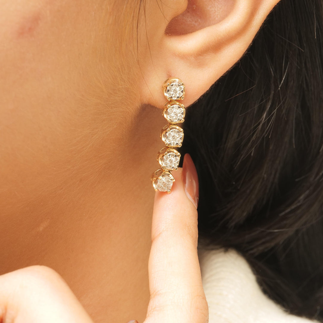 Diamond String Earrings With Illusion Setting, 14k Solid Gold, Natural Diamonds, Dangle Drop Earrings, Statement Earrings, Certified Jewelry