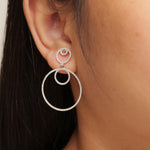 Load image into Gallery viewer, Circle Drop Dangle Diamond Earrings, 14k Solid Gold, Natural Diamonds, Layered Dangle Jewelry, Bridal Statement Earrings, Minimalist Dangler
