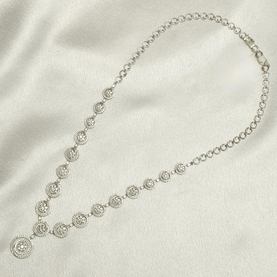 Swirl Diamond Necklace, 14k Solid Gold, Natural Diamonds, Filigree Wedding Jewelry, Statement Bridal Jewelry, Circular Drop Necklace