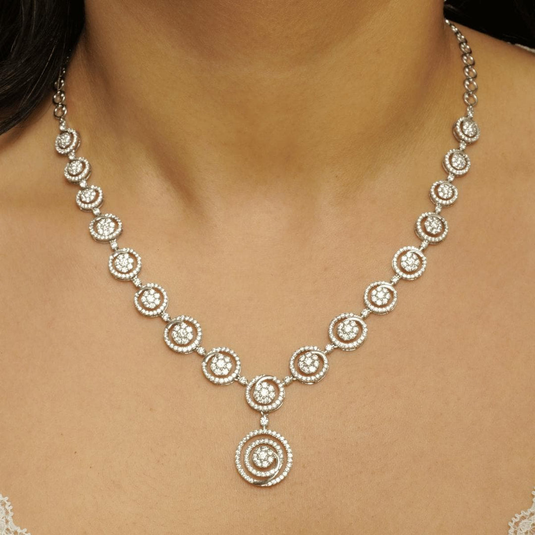 Swirl Diamond Necklace, 14k Solid Gold, Natural Diamonds, Filigree Wedding Jewelry, Statement Bridal Jewelry, Circular Drop Necklace