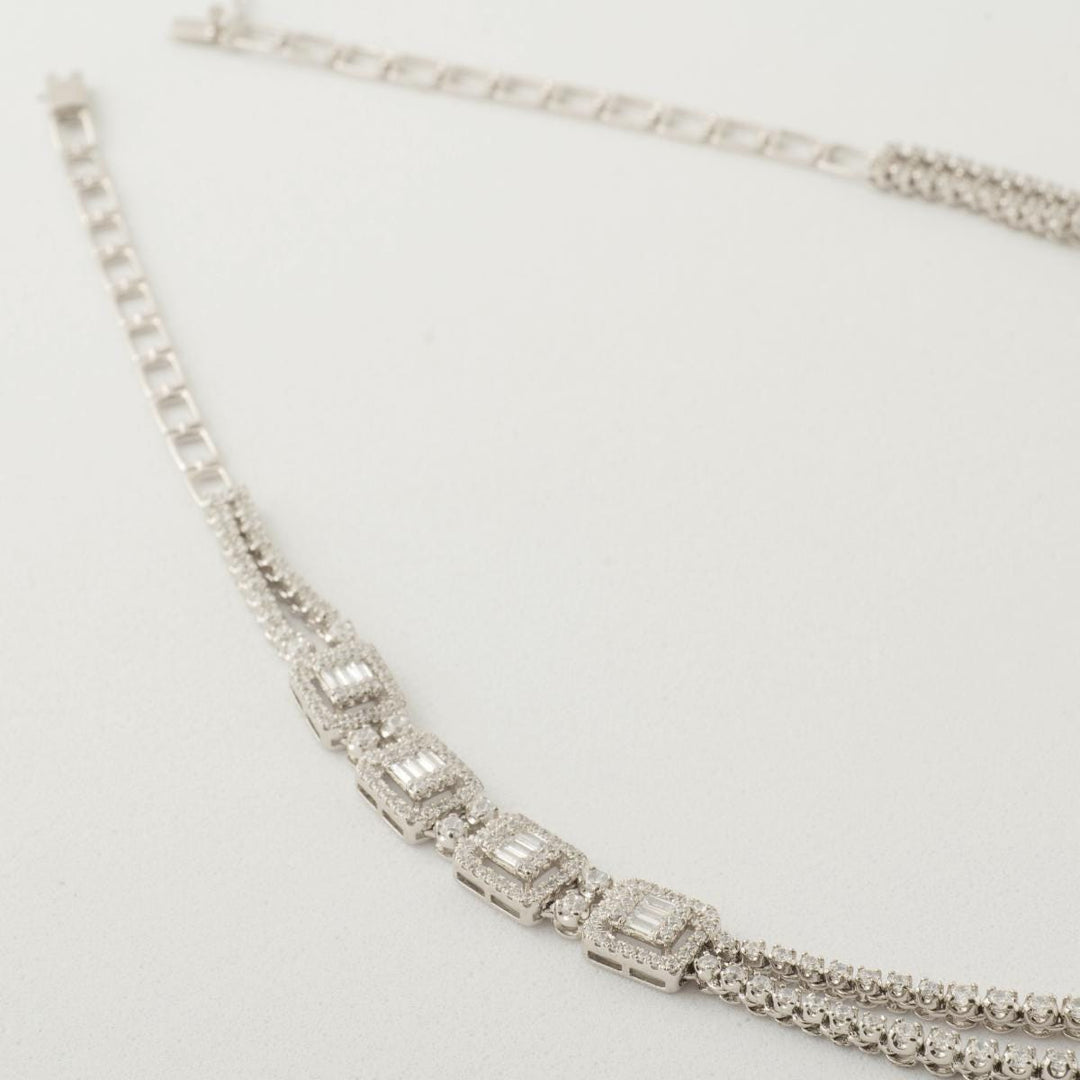 Layered Halo Diamond Necklace, 14k Solid Gold, Natural Diamonds, Bridal Baguette Illusion Statement Necklace, Wedding Stacking Jewelry