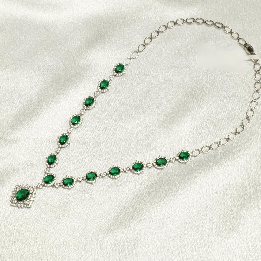 Halo Oval Emerald Diamond Necklace, 14k Solid Gold, Natural Diamonds, Bridal Statement Green Gemstone Necklace, Wedding Cluster Jewelry
