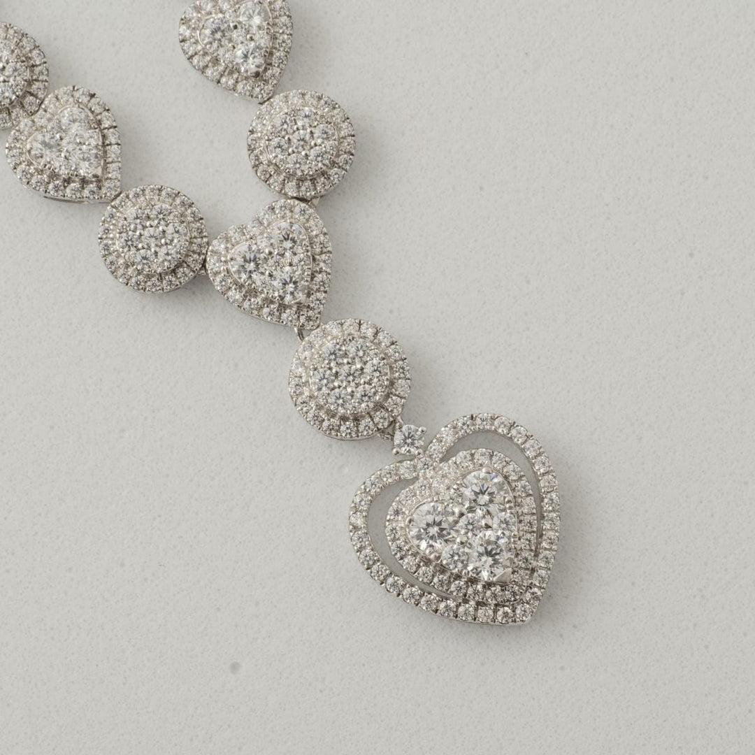 Halo Heart Drop Diamond Necklace, 14k Solid Gold, Natural Diamonds, Bridal Statement Necklace, Cluster Valentine Wedding Jewelry
