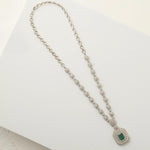 Load image into Gallery viewer, Halo Emerald Diamond Necklace, 14k Solid Gold, Natural Diamonds, Gemstone Bridal Art Deco Jewelry, Statement Wedding Neckalce
