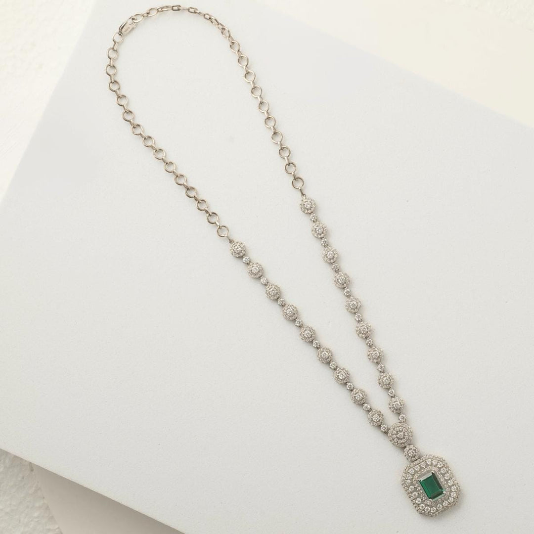 Halo Emerald Diamond Necklace, 14k Solid Gold, Natural Diamonds, Gemstone Bridal Art Deco Jewelry, Statement Wedding Neckalce