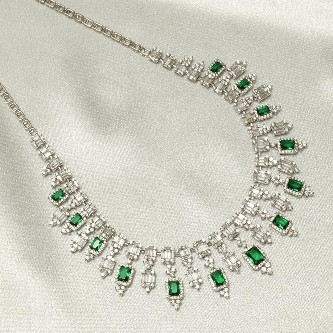 Halo Emerald Diamond Drop Necklace, 14k Solid Gold, Natural Diamond, Illusion Baguette Gemstone Necklace, Jewelry, Statement Wedding Jewelry