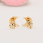 Load image into Gallery viewer, Moon and Star Diamond Kids Earrings, 14k Solid Gold, Natural Diamond, Minimalist Celestial Enamel Jewelry, Gift for toddlers, girls, and kid
