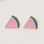 Load image into Gallery viewer, Kids Watermelon Diamond Earrings, 14k Solid Gold, Colorful Enamel Studs, Natural Diamonds, Gift for toddlers/girls/kids, Ready To Ship
