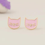 Load image into Gallery viewer, Kids Cat Diamond Earrings, 14k Solid Gold, Pink Enamel Studs, Natural Diamonds, Everyday Jewelry, Gift for toddlers/girls, Ready To Ship
