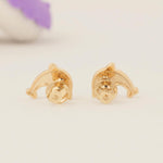 Load image into Gallery viewer, Kids Dolphin Diamond Earrings, 14k Solid Gold, Enamel Studs, Natural Diamond, Everyday Jewelry, Gift for girls, Ready To Ship, HRD Certified
