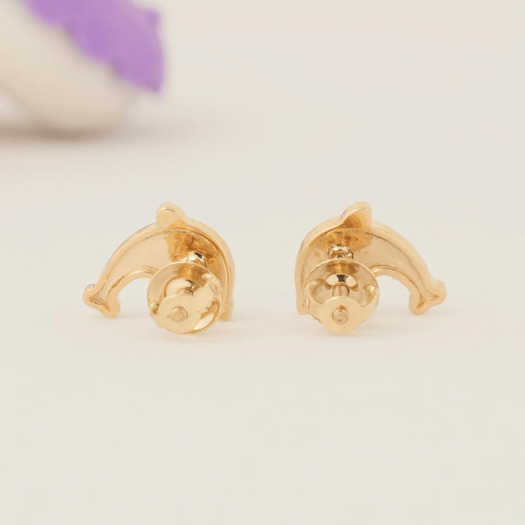 Kids Dolphin Diamond Earrings, 14k Solid Gold, Enamel Studs, Natural Diamond, Everyday Jewelry, Gift for girls, Ready To Ship, HRD Certified