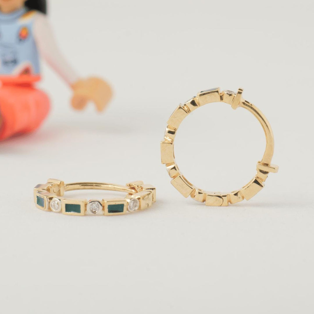 Kids Enamel Diamond Hoops, 14k Solid Gold, Natural Diamond, Geometric Earrings, Minimalist Everyday Jewelry, Gift for toddlers, girls & kids