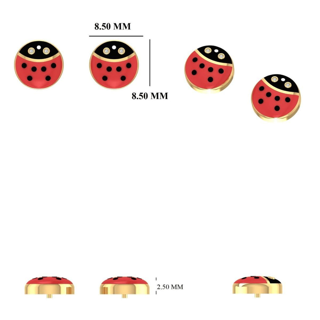 Kids Ladybug  Diamond Earrings, 14k Solid Gold, Natural Diamonds, Enamel Insect Stud Jewelry, Gift for toddlers/girls/ kids, Ready To Ship