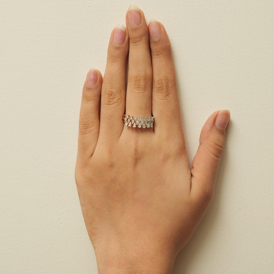 Pear & Marquise Diamond Band Ring, 14K Solid Gold, Natural Diamond, Dual Tone Cocktail Band, Wedding Band, Statement Jewelry, Gift for her