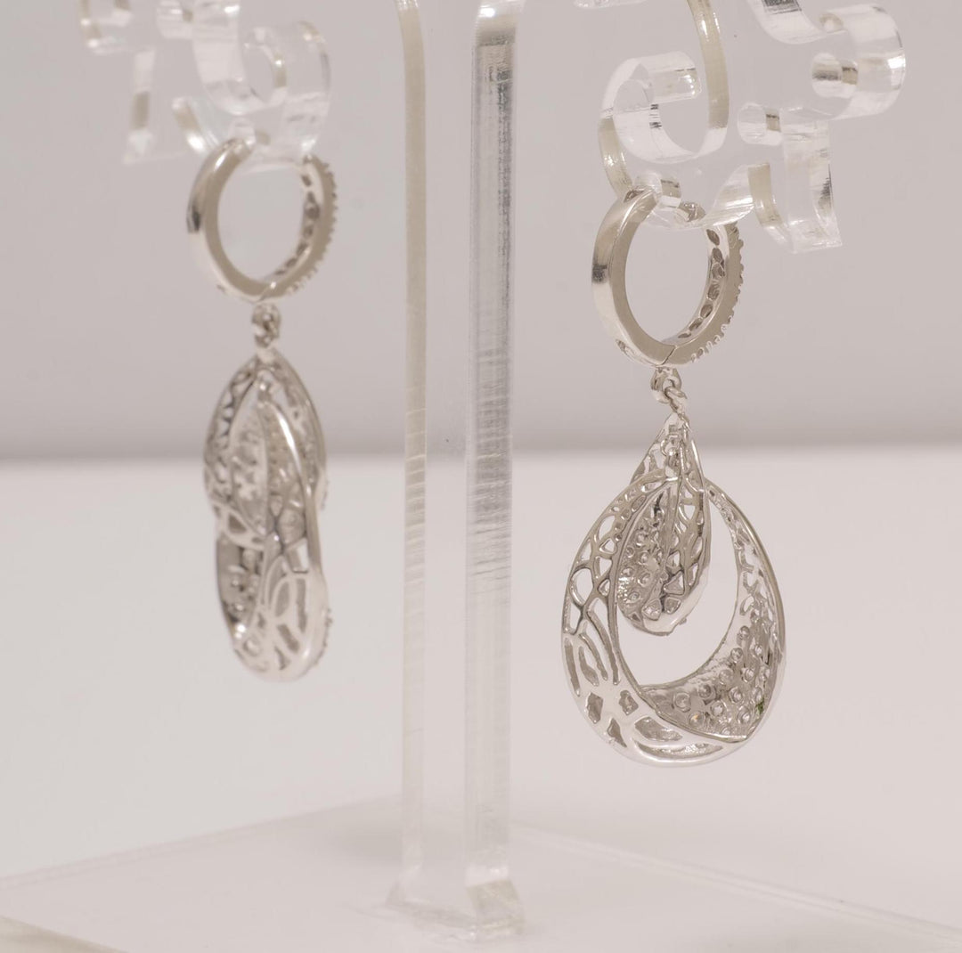 Teardrop Diamond Dangle Earrings, 14k Solid Gold, Natural Diamonds, Open Lattice Drop Jewelry,  Bridal Statement Earrings, Modern Dangles