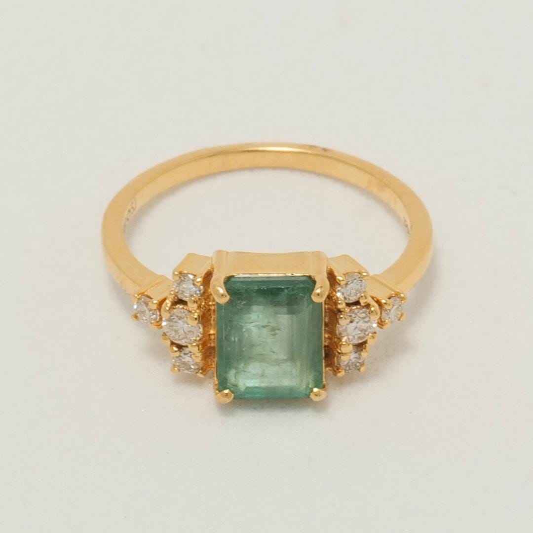 Natural Emerald Diamond Wedding Ring: 14K Solid Gold Gemstone Promise Jewellery, Certified Jewelry