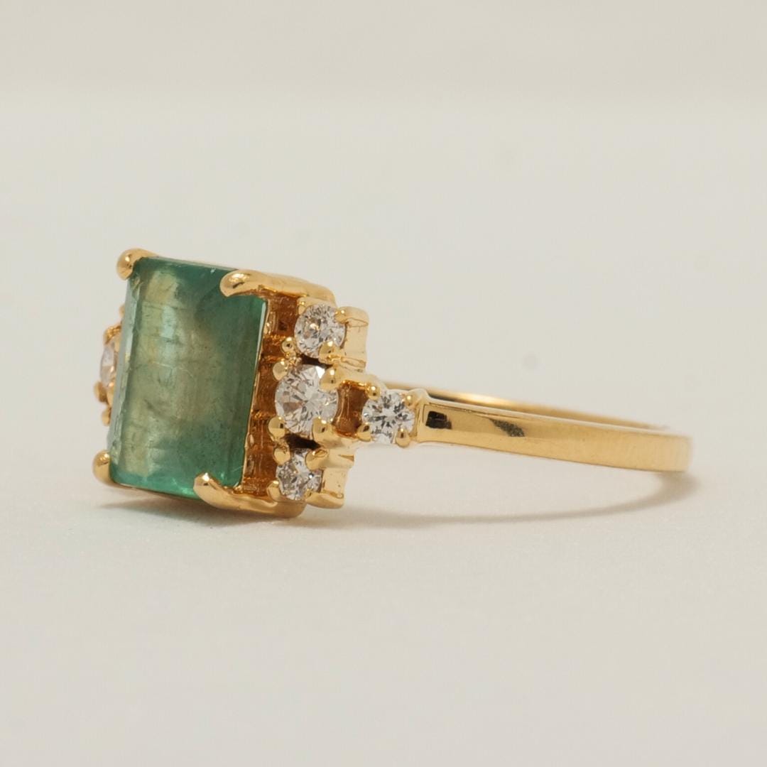 Natural Emerald Diamond Wedding Ring: 14K Solid Gold Gemstone Promise Jewellery, Certified Jewelry