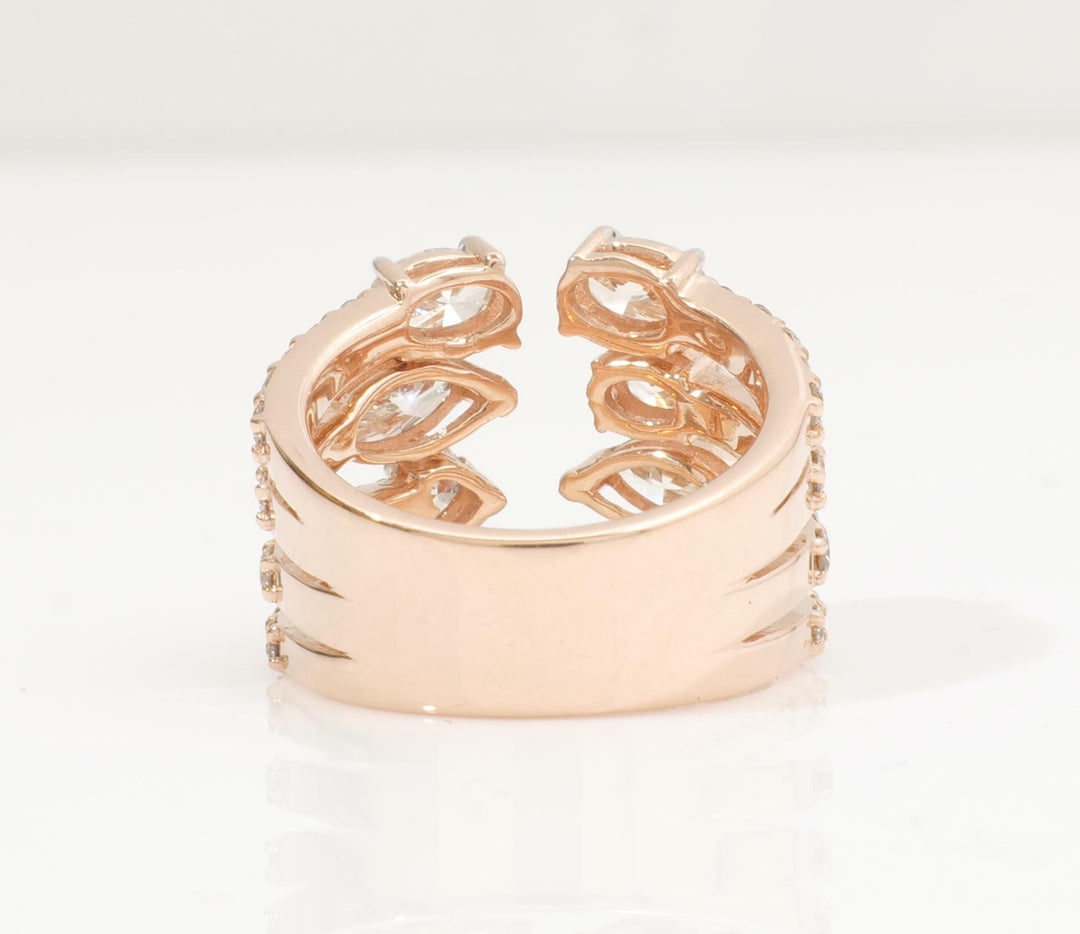 Pear & Oval Diamond Broad Band Ring, 14k Solid Gold Ring, Natural Diamonds, Multi-Row Cocktail Statement Band, Ready To Ship, HRD Certified