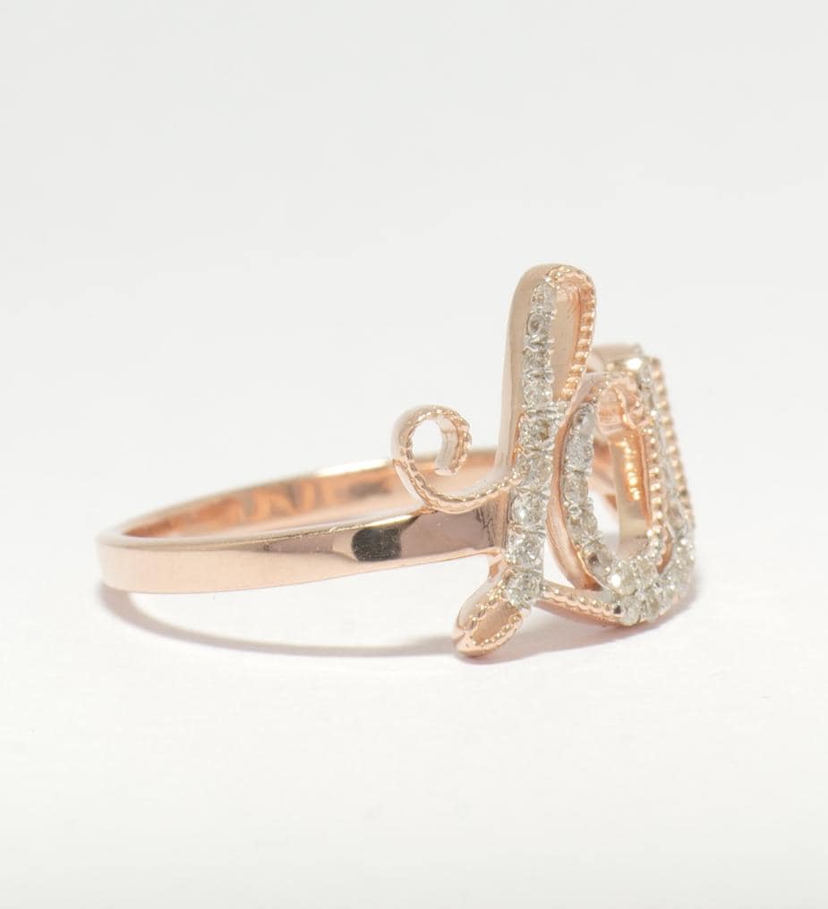 Diamond Love Ring, 14K Solid Gold, Proposal Ring, Natural Diamonds, Script Word Letter Ring, Romantic Statement Jewelry, Gift For Her