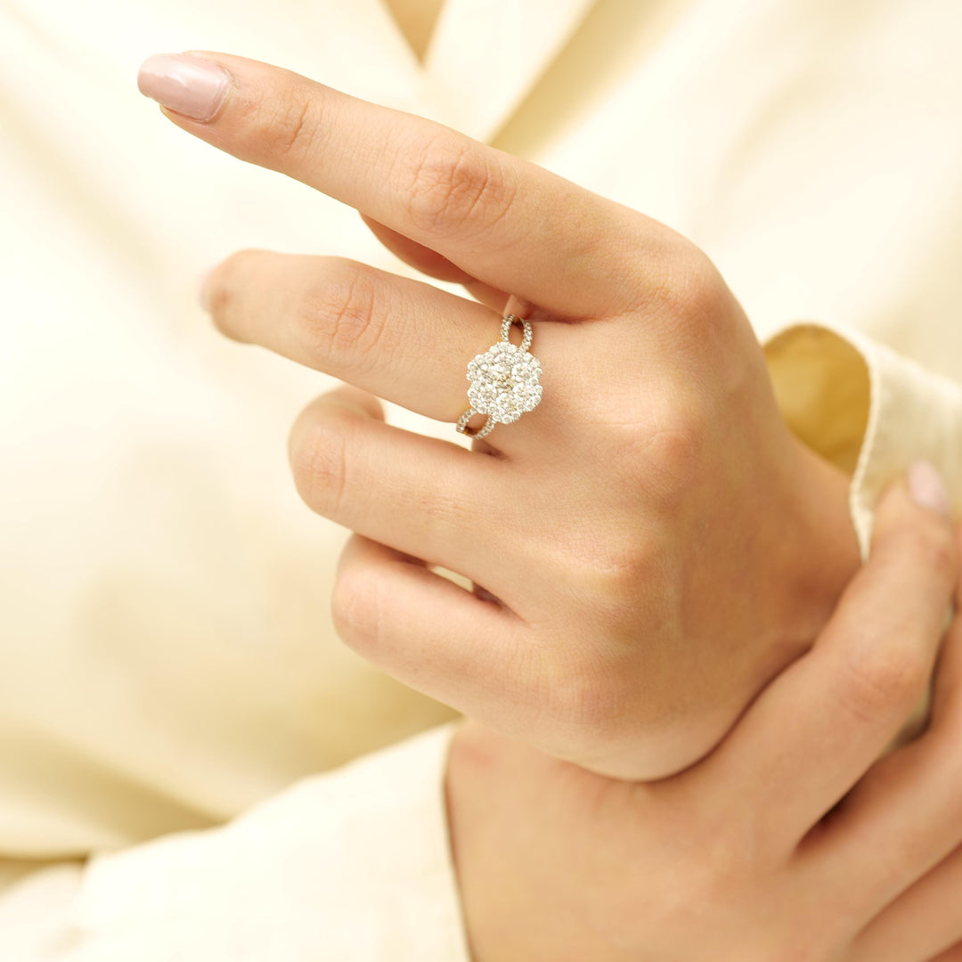 Flower Diamond Ring, 14k Solid Gold, Natural Diamond, Dual tone Illusion Ring, Cluster Statement Ring, Bridal Floral Jewelry, Gift For Her