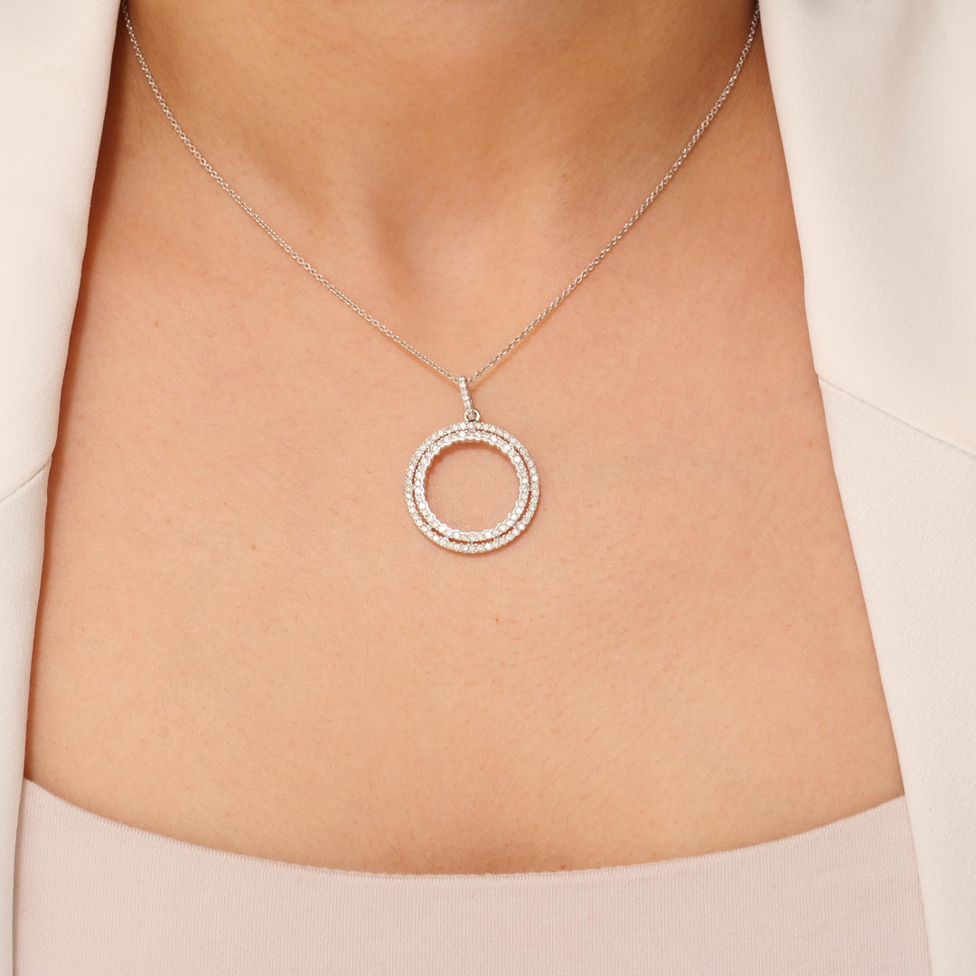 Circle Loop Pendant Necklace, 14k Solid Gold, Natural Diamond, Round Halo Frame Charm, Stackable Pendant, Minimalist Jewelry, Gift for Her