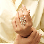 Load image into Gallery viewer, Oval Mesh Diamond Ring, 14k Solid Gold, Natural Diamonds, Full Finger Statement Ring, Cocktail Ring, Bold Evening Jewelry, Gift for Her
