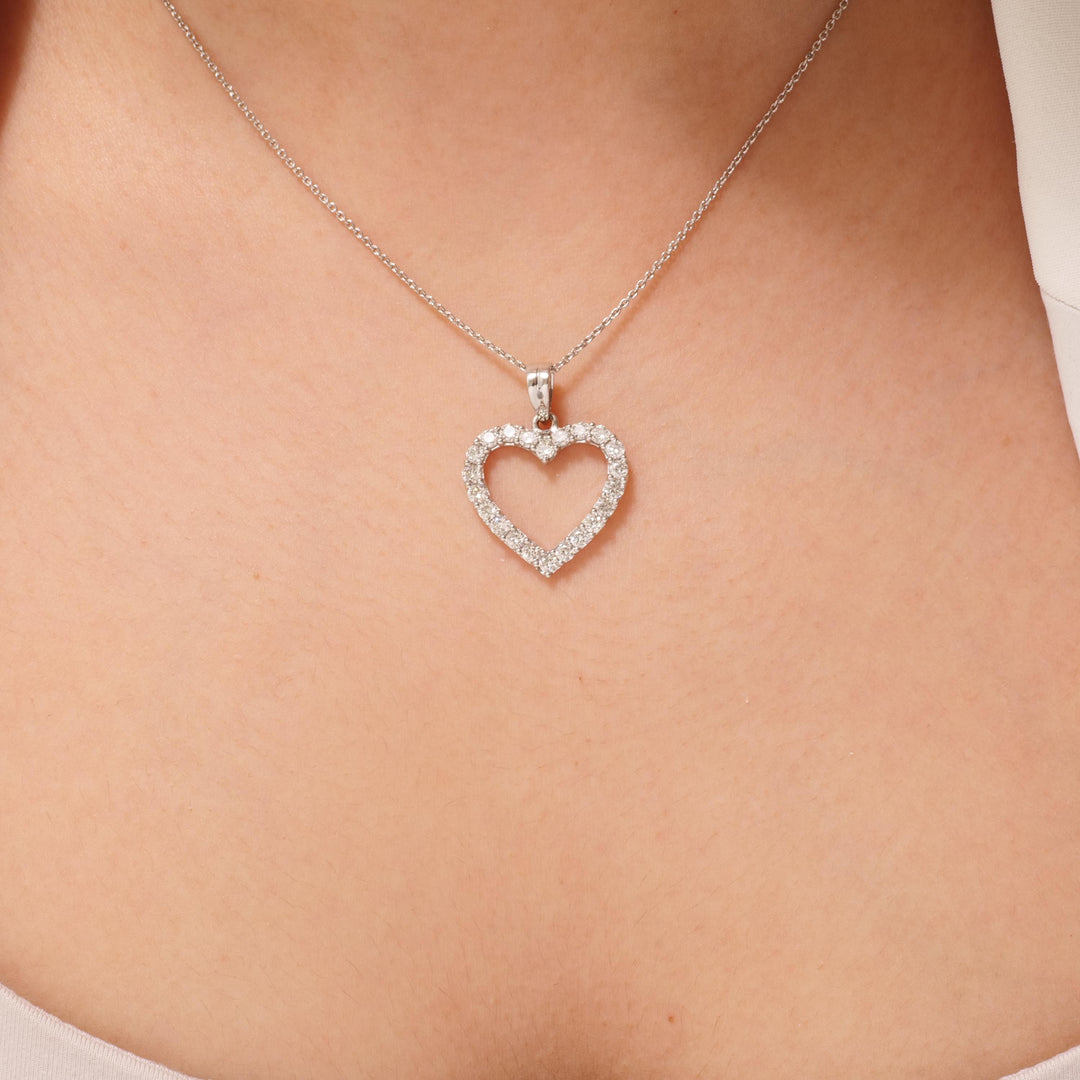 Open Heart Diamond Pendant, 14k Solid Gold, Natural Diamonds, Love Layering Chain Necklace, Everyday Stackable Jewelry