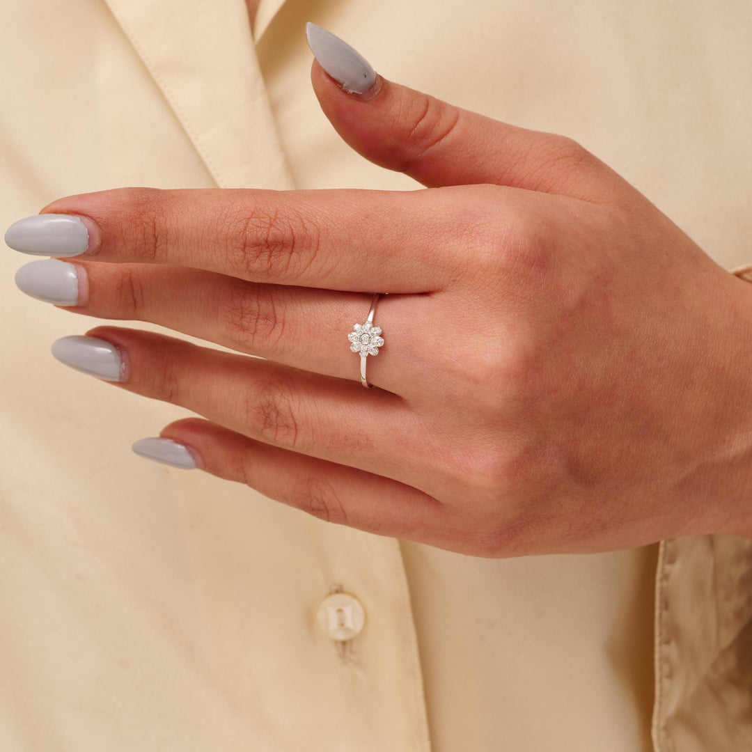 Flower Diamond Ring, 14k Solid Gold, IGI Certified, Natural Diamonds, Stackable Ring, Everyday Floral Ring, Minimalist Jewelry, Gift For Her