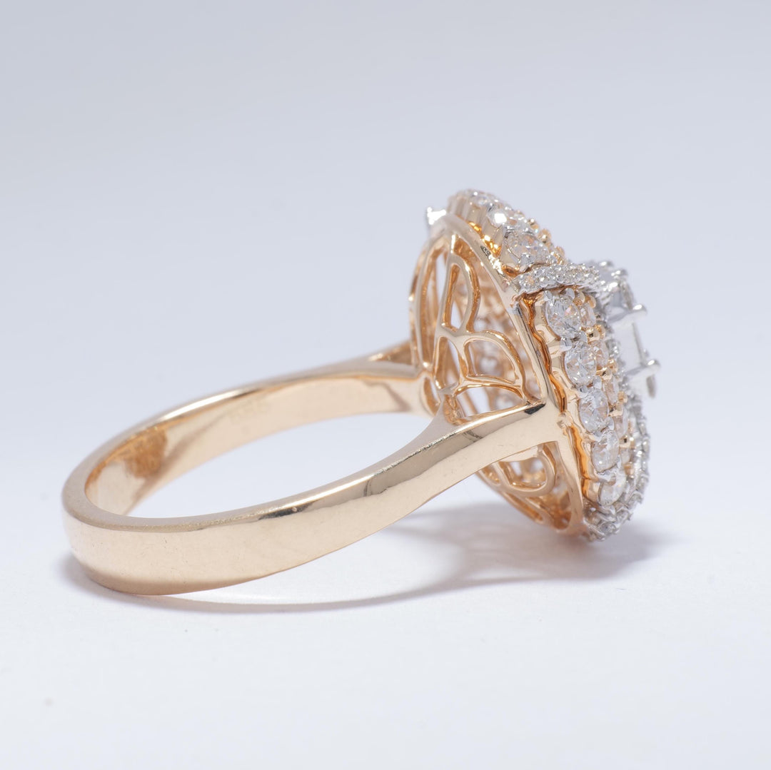 Baguette Cluster Diamond Ring, 14k Solid Gold, Natural Diamond, Two-Toned Illusion Ring, Statement Halo Ring, Ready To Ship, IGI Certified
