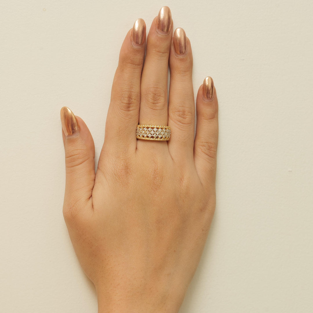 Diamond Wedding Band Ring, 14K Solid Gold, Eternity Lace Band, Natural Diamonds, Wide Filigree Statement Ring, Bridal Jewelry, Gift For Her