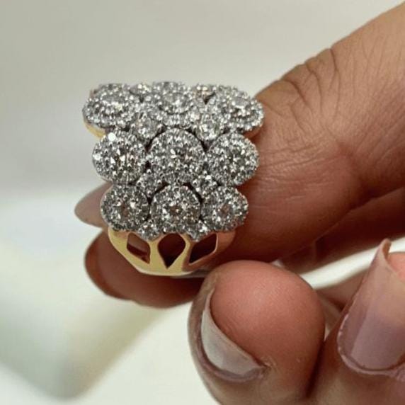 Floral Diamond Cocktail Ring, 14k Solid Gold, Natural Diamonds, Wide Gold Diamond Band, Cluster Statement Ring, Two Toned Ring, Gift For Her