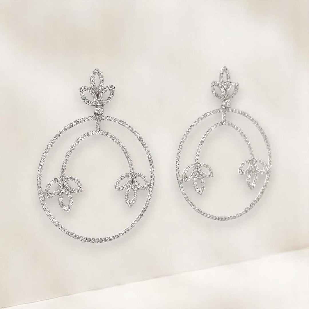 Dangle Diamond Earrings In 14k Solid Gold, Concentric Circle Earrings With Natural Diamonds, Ready To Ship, Women&#39;s Day Gift