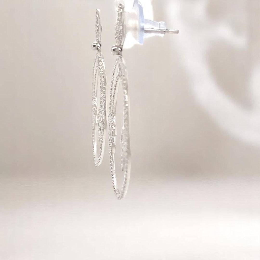 Dangle Diamond Earrings In 14k Solid Gold, Concentric Circle Earrings With Natural Diamonds, Ready To Ship, Women&#39;s Day Gift