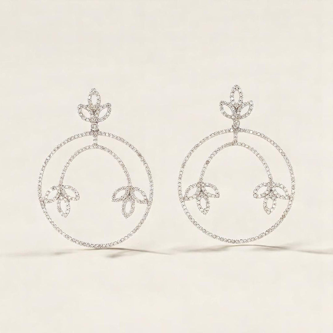 Dangle Diamond Earrings In 14k Solid Gold, Concentric Circle Earrings With Natural Diamonds, Ready To Ship, Women&#39;s Day Gift