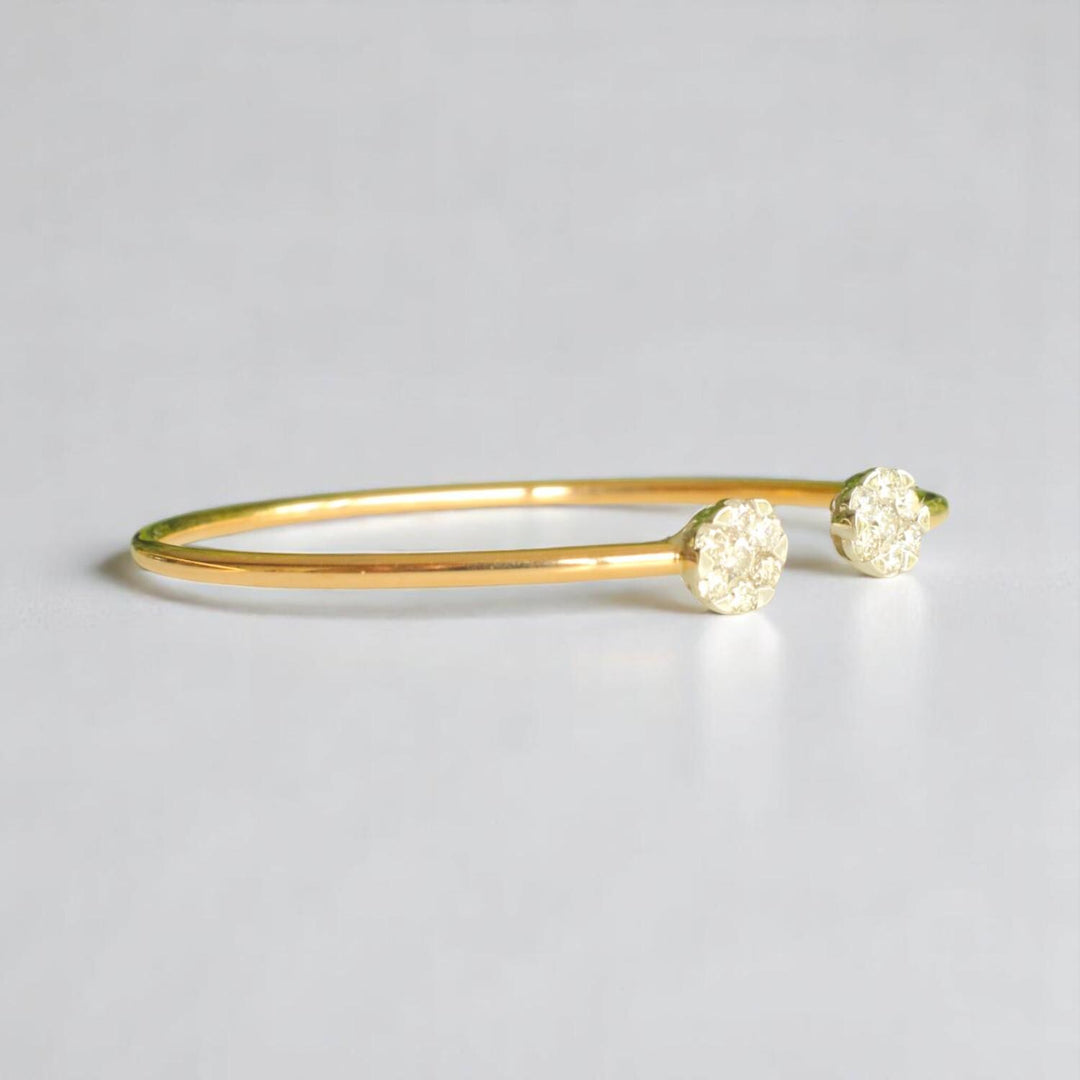Flower Diamond Bracelet, 18kt Solid Gold, Natural Diamonds, Illusion Open Cuff Bracelet, Minimalist Statement Cuff, Ready To Ship